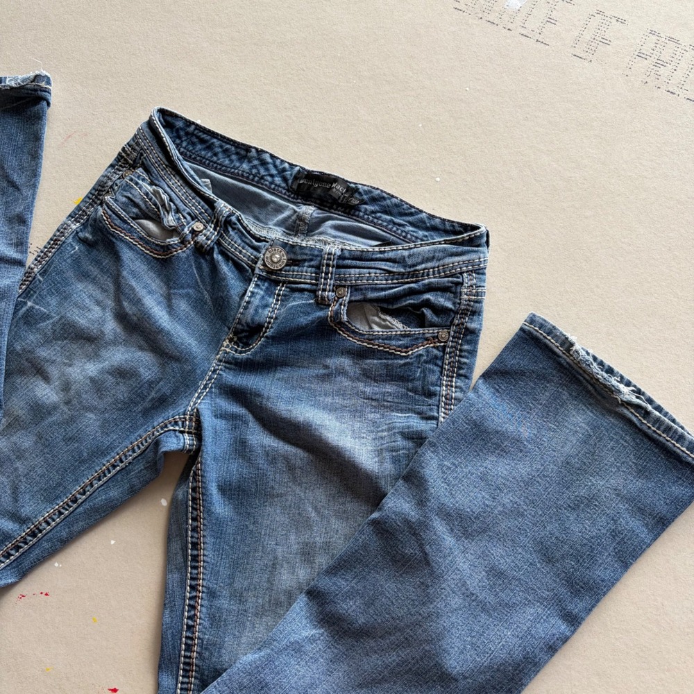 Y2K Rue21 Twentyone Black Jeans Bootcut Low Rise Distressed Denim